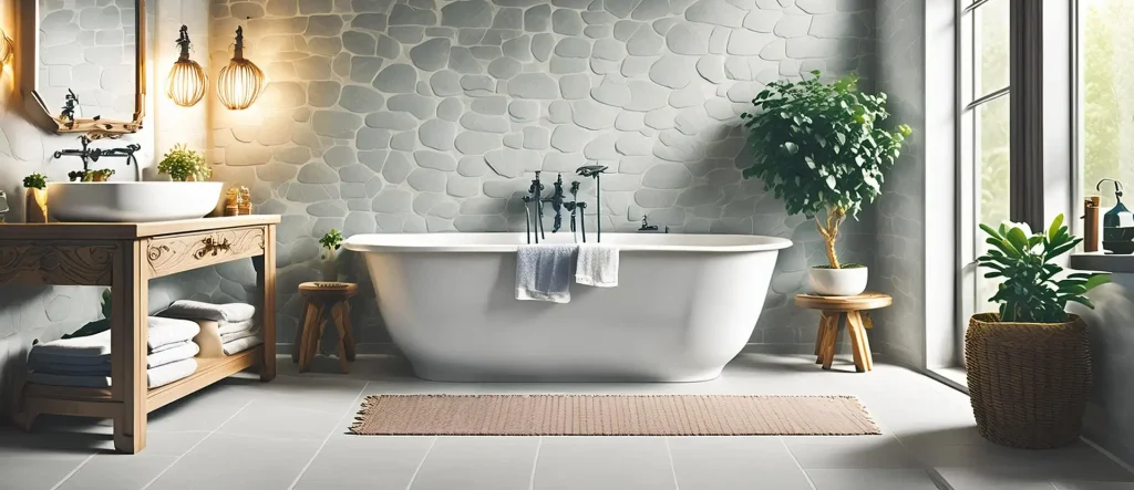 salle de bain conortable avec grande baignoire